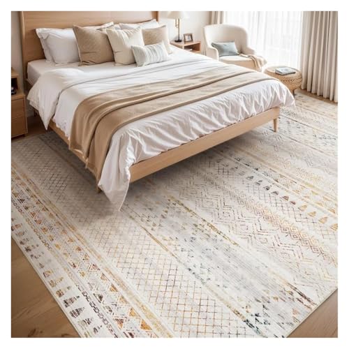 Teppich Flauschig Wohnzimmerteppich, maschinenwaschbar, faltbar, Retro-Schlafzimmer, Nachttischmatte, Garderobe, modischer Minimalismus, weicher Plüschteppich(SY2541-YZ-A,180x250cm(70x98inch)) von JHSDHYD