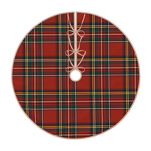 JHSLAJ Weihnachtsbaumrock Leinen Royal Stewart Tartan Classic Red Scottish Plaid Xmas Tree Skirt Decorations Christmas Tree Mat for Christmas Party 36 von JHSLAJ