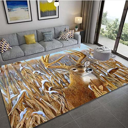 Deer Carpet for Livingroom Wildebeest Rug Wild Animals Area Rug Vintage Doormat Kitchen Mats for Floor 160x230cm von JHUHN