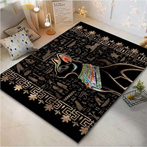 JHUHN Altes Ägypten Ägyptische Katze Teppich Cartoon Teppiche Wohnzimmer Waschbare Fußmatten Haushalt Bereich Matte Geschenk 120x180cm von JHUHN