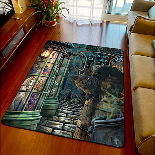 JHUHN Halloween Hexe Schwarze Katze Teppich Geheimnisvolle Weissagung Wohnzimmer Schlafzimmer Bereich Teppiche Fußmatte 60X90cm von JHUHN