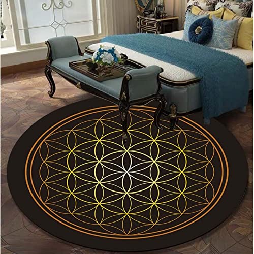 JHUHN Lila Leben Blume Muster Bereich Teppich Runde Bodenmatte Wohnzimmer Teppich Küche Teppich Anti-Rutsch Türmatte 60cm von JHUHN