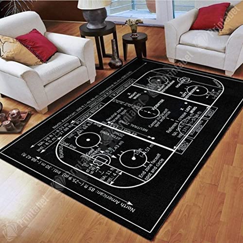 Vintage Eishockey Eisbahn Bereich Teppich 3D gedruckt Anti-Rutsch-Teppich Home Decoration Thema Wohnzimmer Teppich 100x160cm von JHUHN