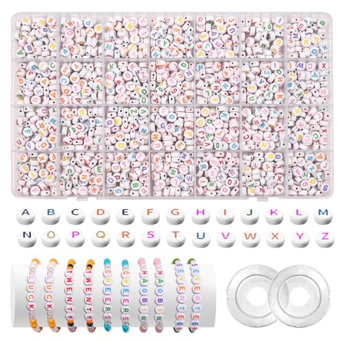 JHWELRG Buchstaben Perlen Set 1450 Alphabet Perlen für Armbänder Selber Machen, Bunte Acryl Buchstabenperlen A bis Z für Perlen zur Schmuckherstellung Set,Perlenherstellung für Freundschaftsarmbänder JHWELRG Buchstaben Perlen Set 1450 Alphabet Perlen für Armbänder Selber Machen, Bunte Acryl Buchstabenperlen A bis Z für Perlen zur Schmuckherstellung Set,Perlenherstellung für Freundschaftsarmbänder von JHWELRG