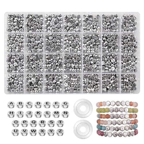 JHWELRG 1450 Stück Silberne Selber Machen Buchstabenperlen für Perlen zur Schmuckherstellung Set,Perlen zum Auffädeln Alphabet für DIY Armbänder,Freundschaftsarmbänder,Bastelset,Schmuckherst JHWELRG 1450 Stück Silberne Selber Machen Buchstabenperlen für Perlen zur Schmuckherstellung Set,Perlen zum Auffädeln Alphabet für DIY Armbänder,Freundschaftsarmbänder,Bastelset,Schmuckherst von JHWELRG