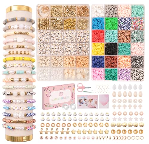 JHWELRG 8000+ Stück Set Perlen zum Auffädeln,mit Buchstabenperlen Selber Machen Heishi Perlen Set Clay Perlen für armbänder Schmuckherstellung Kit,Geschenkeidee für Ring Halsketten Kinder Erwachsener JHWELRG 8000+ Stück Set Perlen zum Auffädeln,mit Buchstabenperlen Selber Machen Heishi Perlen Set Clay Perlen für armbänder Schmuckherstellung Kit,Geschenkeidee für Ring Halsketten Kinder Erwachsener von JHWELRG
