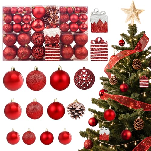 JHWELRG Weihnachtskugeln 101-teiliges Set,christbaumkugeln Rot matt, glänzend, glitzernd,Weihnachtskugeln Kunststoff Set mit tannenzapfen weihnachtsbänder für Weihnachtsbaum deko JHWELRG Weihnachtskugeln 101-teiliges Set,christbaumkugeln Rot matt, glänzend, glitzernd,Weihnachtskugeln Kunststoff Set mit tannenzapfen weihnachtsbänder für Weihnachtsbaum deko von JHWELRG