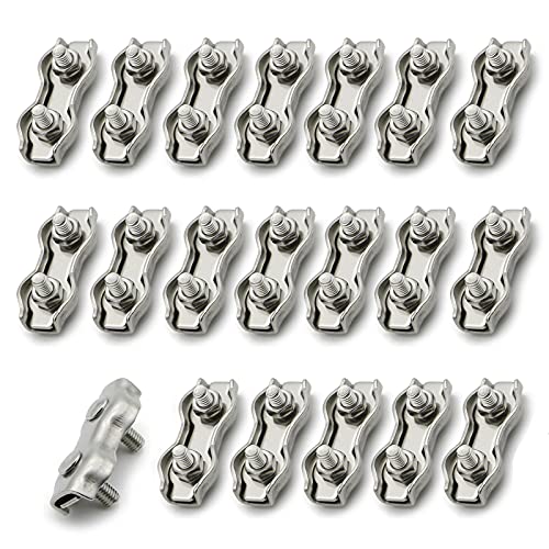 20PCS M2 Duplex Klemme Set Edelstahl Drahtseile Clip Verzinkt Drahtseilklemme Rutschfest korrosionsbeständig zum Sichern von Seilen Stahldraht Wäscheleine für Drahtseile von 1mm bis 1.6mm（Silber） von JHXhhthongtong