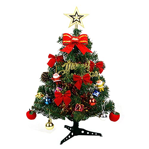 Geschmückter Weihnachtsbaum,Mini 30cm Weihnachtsbaum, klein Künstlicher Tannenbaum mit Schleifen Christbaumkugeln Tannenzapfen Geschenkbox, Tischplatte Baum für die Weihnachts- und Adventszeit von JHXhhthongtong