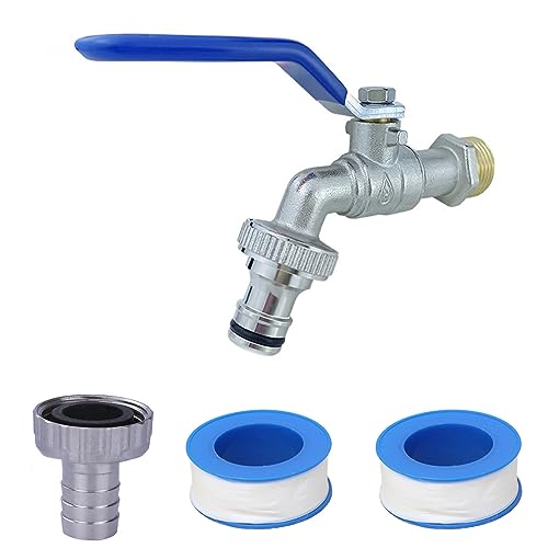 Premium 1/2 Zoll Wasserhahn, Mit Kugelhahn Mit 1/2 Und 3/4 Zol Anschluss+1 Ptfe Band,Aussen Frostsicher Auslaufhahn,Universal Wasserhahn Für Den Garten,Für Garten, Waschmaschine, Regentonne von JHXhhthongtong