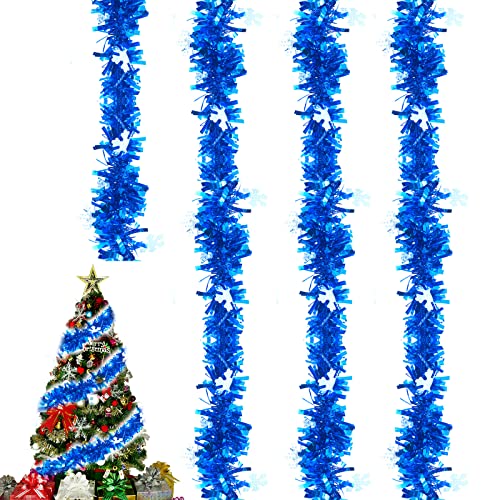 Weihnachten Lametta Girlande,Metallisch Glänzend Weihnachtsbaum Girlande,Farbe Lametta Kranz Weihnachtsdeko,Klassische Glitzergirlande Hängende für Weihnachtsbaum Hochzeit Party,4PCS (Blau) von JHXhhthongtong