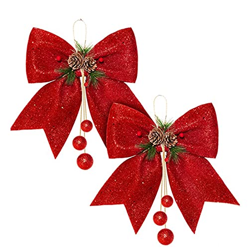 Weihnachtsschleifen, Große Weihnachtsbaumschleife,Red Glitzer Pailletten-Schleife,Schwalbenschwanz Bowknot, Weihnachtsdekorationsschleifen für Weihnachtsbaum, Weihnachtskranz,Geschenk,25 x 30 cm,2PCS von JHXhhthongtong