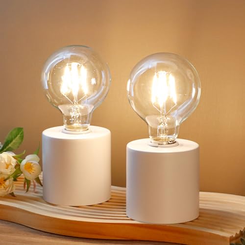 JHY DESIGN 2 Stück Weiß Batteriebetriebene Tischlampe 20 cm Hoch Kabellos Lampe mit Edison Glühbirne Batteriebetrieben Ideal für Wohnzimmer Schlafzimmer Hochzeit Patio von JHY DESIGN