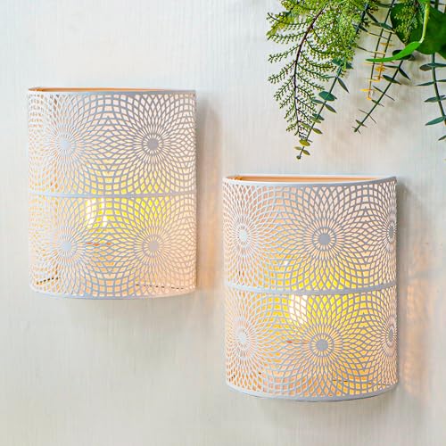 JHY DESIGN 2er-Set Batteriebetriebene Tischlampen 20 cm Hoch Vintage-Wandleuchter aus Metall Moderne Wandbeleuchtung mit 6-Stunden-Timer Wanddekoration für Wohnzimmer Flur Treppenhaus (Sonnenblume) von JHY DESIGN