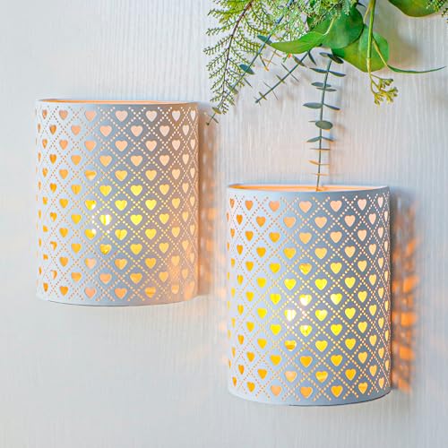 JHY DESIGN 2er-Set Batteriebetriebene Tischlampen 20 cm hoch Vintage-Wandleuchter aus Metall Moderne Wandbeleuchtung mit 6-Stunden-Timer für Wohnzimmer Schlafzimmer Flur Treppenhaus (Herzform) von JHY DESIGN