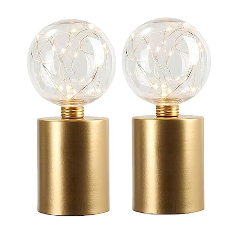 JHY DESIGN 2er Set Dekorativ Tischlampe Batteriebetrieben 20cm Hoch Nachttischlampe mit sphärischem Licht Batterielampe für Hochzeit Wohnzimmer Schlafzimmer Zuhause außen innen(Goldbasis) von JHY DESIGN