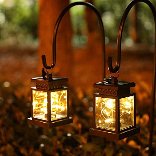 JHY DESIGN 2er Set Outdoor Solar Hängelampe Leuchten Solarbetriebene mit Griff LED Tischlampe Deko Solarlaterne Hängend für Garten Terrasse Hinterhof Hof Weg Balkon Outdoor Draußen Außen (mit Klemme) von JHY DESIGN