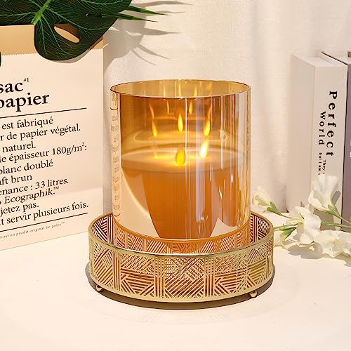JHY DESIGN 3 Dochte Kerze Echtwachs, Flammenlos LED Kerze Batteriekerze mit 6-Stunden Timerfunktion & 3D-Effekt batteriebetrieben Kerze in Glas für Party Wohnzimmer Hochzeit (Groß,Gold) von JHY DESIGN