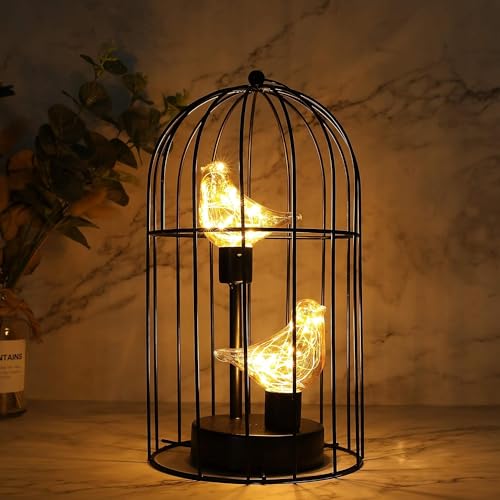 JHY DESIGN Birdcage Dekorative Tischlampe 34 cm Hoch Batteriebetrieben Kabellose Hängeleuchte mit Warmen Lichterketten Vogelbirnen für Wohnzimmer Schlafzimmer Hochzeit von JHY DESIGN