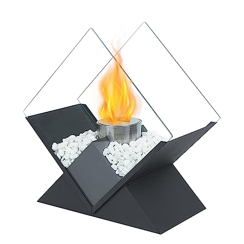 JHY DESIGN Diamant Tragbarer Bioethanol Tischkamin 37cm Hohe Groß Tabletop Kamin Bio Ethanol Feuerschale Outdoor Kaminfeuer für Garten Partys Balkon Terrass Tisch Innen Außen (Schwarz) von JHY DESIGN