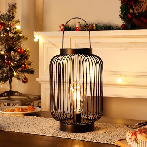 JHY DESIGN Große Hängelampe Batteriebetriebene 28cm Hohe Tischlampe im Laternenstil mit 6-Stunden-Timer für Flur Wohnzimmer Geschenk Party Garten Draußen(Zylinder, mit 1m USB-Stromanschluss) von JHY DESIGN