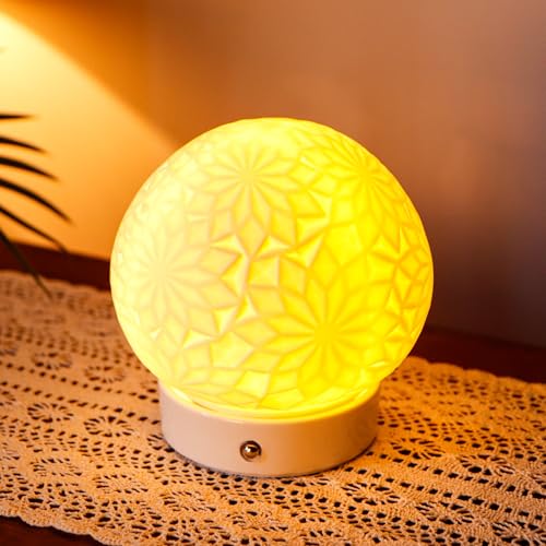 JHY DESIGN Kugelförmige Dekorative Tischlampe aus Keramik 16 cm hoch Wiederaufladbare Laterne Dimmbare Schreibtischleuchte mit Touch-Steuerung für Zuhause Schlafzimmer Wohnzimmer Außen Geschenke von JHY DESIGN