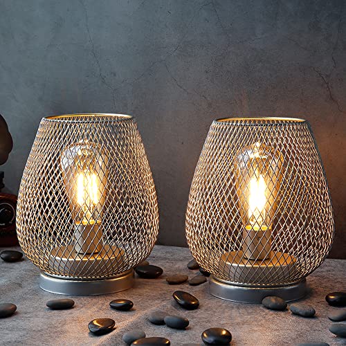 JHY DESIGN Set mit 2 LED-Laternen aus Metallkäfig Batteriebetrieben Kabellos Akzentlicht Batterie Lampe mit LED ideal für Hochzeiten Partys Patio-Events für Drinnen und draußen (Gold) von JHY DESIGN