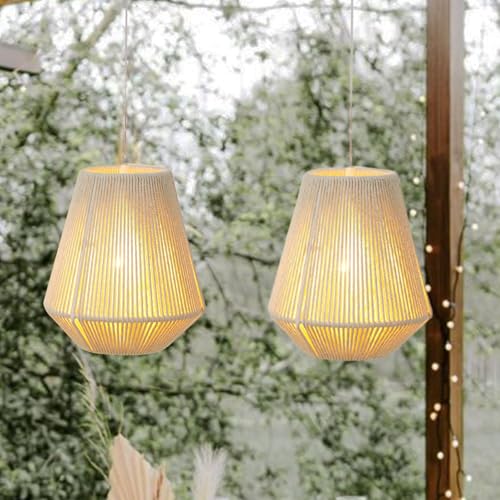 JHY DESIGN Set von 2 Batteriebetriebene Hängelampe 20,5 cm Hoch Geflochtenes Baumwollseil Dekorative Pendelleuchte Hanfseil-Rattan-Beleuchtungskörper mit 6-Stunden-Timer für Innen Außenbereich JHY DESIGN Set von 2 Batteriebetriebene Hängelampe 20,5 cm Hoch Geflochtenes Baumwollseil Dekorative Pendelleuchte Hanfseil-Rattan-Beleuchtungskörper mit 6-Stunden-Timer für Innen Außenbereich von JHY DESIGN