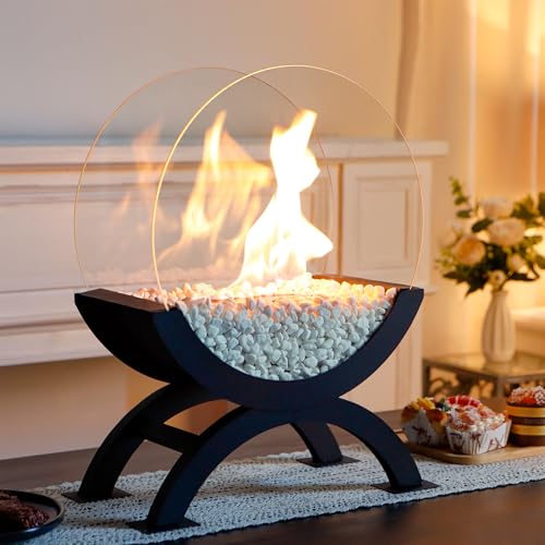JHY DESIGN Tragbarer, runder großer Tischkamin, 48 cm hoch, sauber brennend, Bio-Ethanol, entlüftungslos, Glas-Feuerschale, Topf für drinnen und draußen, Terrasse, Partys, Veranstaltungen (schwarz) JHY DESIGN Tragbarer, runder großer Tischkamin, 48 cm hoch, sauber brennend, Bio-Ethanol, entlüftungslos, Glas-Feuerschale, Topf für drinnen und draußen, Terrasse, Partys, Veranstaltungen (schwarz) von JHY DESIGN