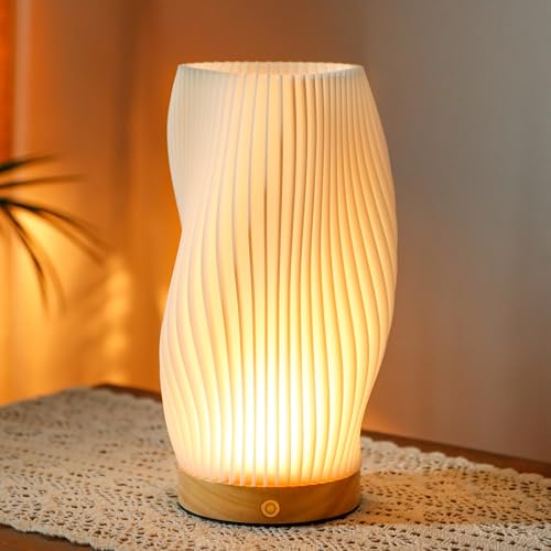 JHY DESIGN Wiederaufladbare Touch-Tischlampe 3D-Druck Dimmbare Batteriebetriebene Lampe mit Holzsockel Nachttischlampe für Schlafzimmer Nachttisch Hochzeiten Partys Patio Events Drinnen Draußen von JHY DESIGN
