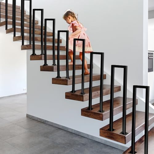 Treppengeländer Innen-Außen, Geländer für Treppen U-förmige, Treppenhandlauf (Sicherheit+Dekoration) Handlauf für Treppen Mattes Schwarz Modern für Villen, Balkone, Flure, Wohnungen (Schwarz, 100CM) von JHYCCDD