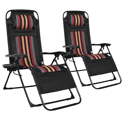 JHYCCDD 2er Set Sonnenliegen Klappbar-Liegestuhl Gartenliege Atmungsaktive Stoffe, Hochwertiger Handlauf in Holzmaserung, Lehnender Schwerelosigkeits-Stuhl im Freien, Perfekt für Camping, Sonnenbaden von JHYCCDD