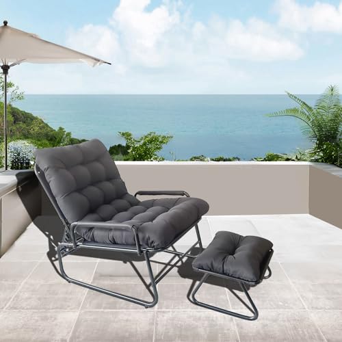 JHYCCDD Relaxstuhl, Bequemer Sessel mit Gepolsterter, Lesesessel mit Hocker, Recliner Chair Verstellbare Rückenlehne, Sessel Outdoor, fernsehsessel mit liegefunktion für Wohnzimmer, Büro (grau) von JHYCCDD