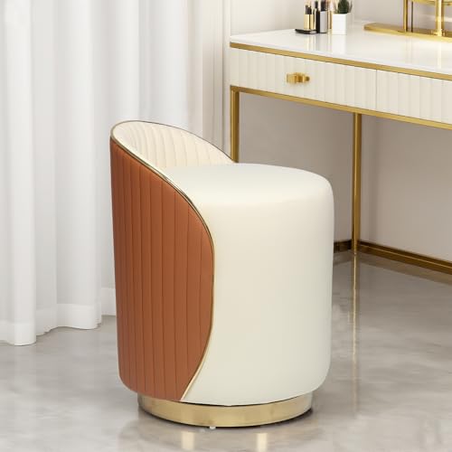 JHYCCDD Schminkhocker, Schminkstuhl 360° Drehbar, Sitzhocker Rund mit rutschfeste Fußpads, Gepolstert Hocker Schminktisch mit Lehne für Schminktisch, Schlafzimmer, Wohnzimmer (Braun) von JHYCCDD