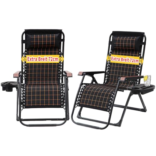 JHYCCDD Sonnenliegen/Liegestuhl Klappbar/Gartenliege/Tragbarer Camping-Liegestuhl mit Nackenstütze, Tablett Perfekt für Camping, Garten, Balkone, Sonnenbaden (Schwerelosigkeitsstühle 2er Set) von JHYCCDD