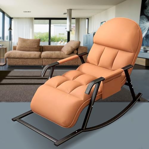 Schaukelstuhl Wohnzimmer Luxuriös, Schaukelsessel mit Liegefunktion, Stillsessel Schaukelstuhl mit Verstellbares Fussteil und RüCkenlehne, Schaukelstühle für Balkon/Terrasse/Relaxsessel(Orange) von JHYCCDD