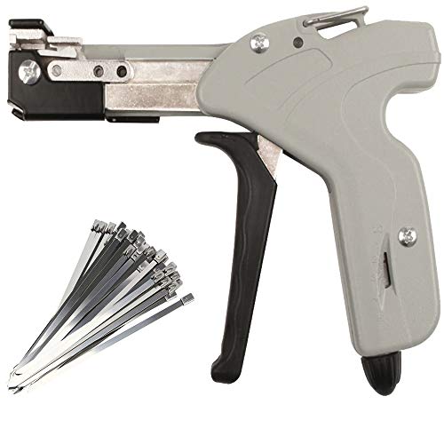 JHYM Edelstahl-Kabelbinder-Gun, Zip Professioneller Tie Gun Set mit 100 Stück Metall-Kabelbinder, 3-8mm Breite Dicke von weniger als 0,3 mm, Struktur selbstsichernd, Anzug 6000mal,4.6 * 450 von JHYM