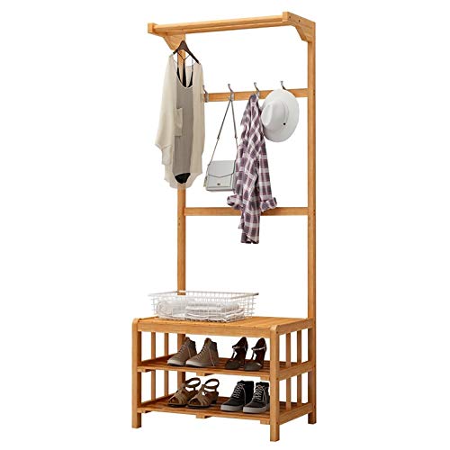 JHYMJ Bambusholz Garderobe, Großvolumige Kleiderablage mit Schuhe Stuhl und Regal als einen, Garderobenständer zum Flur/Wohn- / Schlafzimmer (Size : 70cm) von JHYMJ