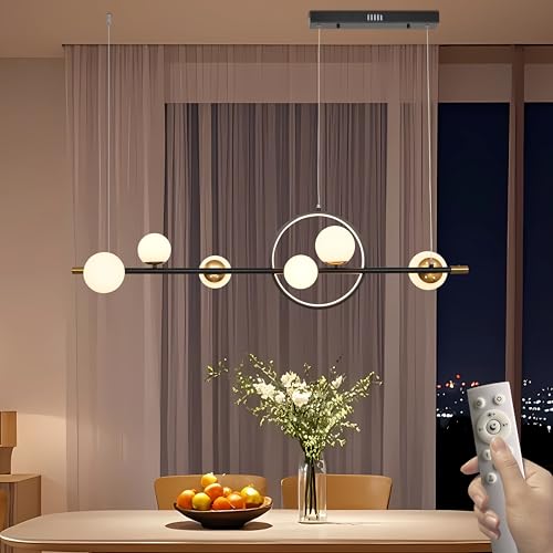 JHYPVII LED Pendelleuchte Esstisch Dimmbar, Modern Esstischlampe Hängend 120 cm mit Fernbedienung, Hängelampe Schwarz Metall Rund 66 W mit Acryl Lampenschirm, Esszimmerlampe Hängend Höhenverstellbar von JHYPVII