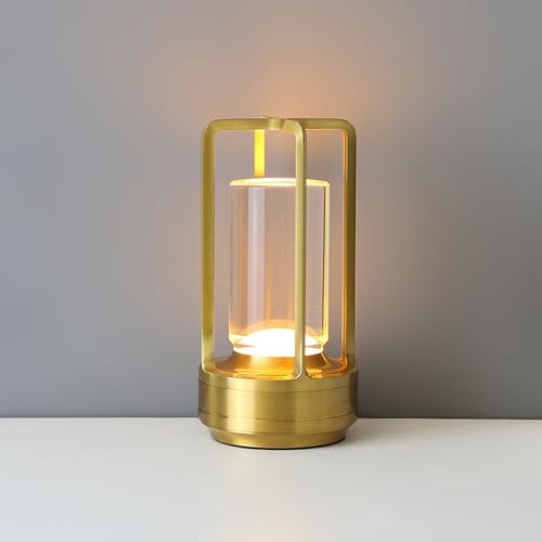 JHYPVII LED Tischlampe Kabellos Dimmbar Nachttischlampe Touch, 3W USB Aufladbar Akku Tischleuchte Gold, Aluminium, Designer Tischlampen Modern für Schlafzimmer Nachttisch Dekorativ von JHYPVII