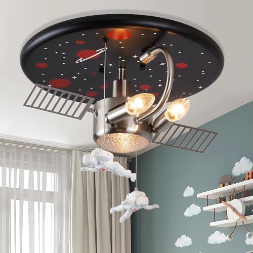 JHYPVII Modern Deckenlampe Kinderzimmer Junge, Kreative Astronauten Kinder Deckenleuchte Weltall Theme, E27 Kinderzimmer Lampe Decke Junge 2 X E14, ø 40 cm von JHYPVII
