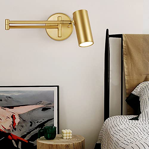 JHYPVII Modern Innen Wandleuchte Verstellbare Lange Arm Wandlampe mit 1 flammig Leseleuchten Industrial Metall Wandbeleuchtung mit E27 Fassung Schlafzimmer Nachttischlampe,Gold von JHYPVII