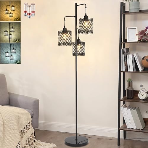 JHYPVII Schwarz Stehlampe Wohnzimmer Kristall Dimmbar, 3 Flammige Metall Kristall Stehlampen mit Fußschalter, H:180cm, E27 Stehleuchte Schwarz für Esszimmer, Schlafzimmer, Büro, Sofa, Ecke JHYPVII Schwarz Stehlampe Wohnzimmer Kristall Dimmbar, 3 Flammige Metall Kristall Stehlampen mit Fußschalter, H:180cm, E27 Stehleuchte Schwarz für Esszimmer, Schlafzimmer, Büro, Sofa, Ecke von JHYPVII