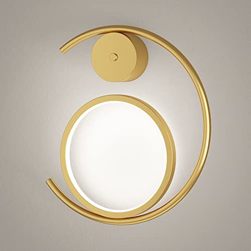 LED Wandleuchte Schlafzimmer Nachttischlampe Innen Gold Wandlampe 3000K Warmes Licht Rund Ring Wand Lampe Acryl Metall Wandlicht Modern Wohnzimmer Arbeitszimmer Treppe Flur Korridor Eingang Deko 13W von JHYPVII