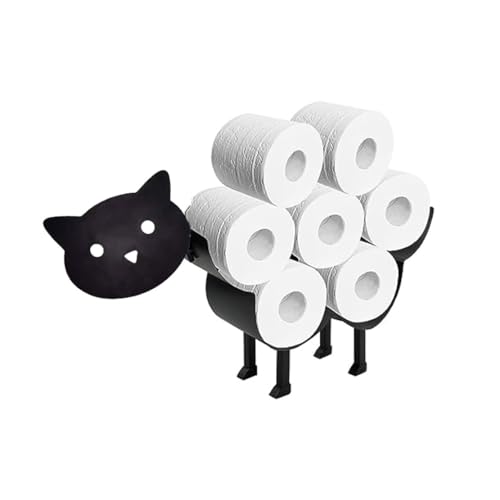 Sheep Toilet Paper Holder, Matte Black Animal Style Toilet Tissue Holder, Cat Tissue Roll Stacker, Freestanding & Wall Mount Toilet Tissue Storage Container for Bathroom (Cat) von JHzood