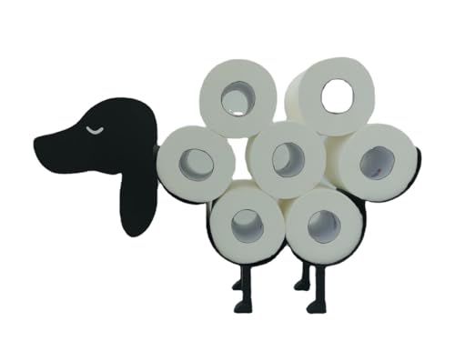 Sheep Toilet Paper Holder, Matte Black Animal Style Toilet Tissue Holder, Cat Tissue Roll Stacker, Freestanding & Wall Mount Toilet Tissue Storage Container for Bathroom (Dog) von JHzood