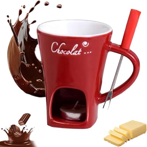 Schokoladenfondue Tasse, Fondue Tasse mit Teelicht, Keramik Schokoladenfondue Tasse, Keramik Fondue Tasse,Becher zum Schmelzen von Schokolade (Red) von JIABAOZ