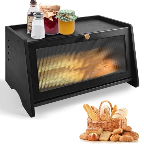 JIABEIUS Brotkasten Schwarz für Brotaufbewahrung, Bambus Brotbox Multifunktionale Aufbewahrung, Brot Aufbewahrungsbox für Bauernhaus, Bäckerei, Zuhause von JIABEIUS