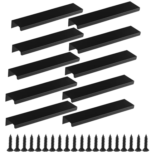 JIADEXIN 10 Stück Möbelgriffe Aluminium Versteckte Griffe Schubladengriffe mit Schrauben Schrankgriffe Küchengriffe für Küche Kleiderschrank Schlafzimmer Badezimmer（Schwarz 120mm） von JIADEXIN