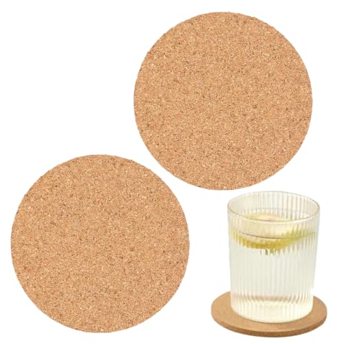 JIADEXIN 2 StückKorkuntersetzer Rund 10 cm - Glas Untersetzer Kork Runde Holz Untersetzer-Set 3 mm Dick Korkplatte für Raclette, Tee, Kaffee, Cocktail Bar Zubehör Hitzebestaendig Wiederverwendbar von JIADEXIN